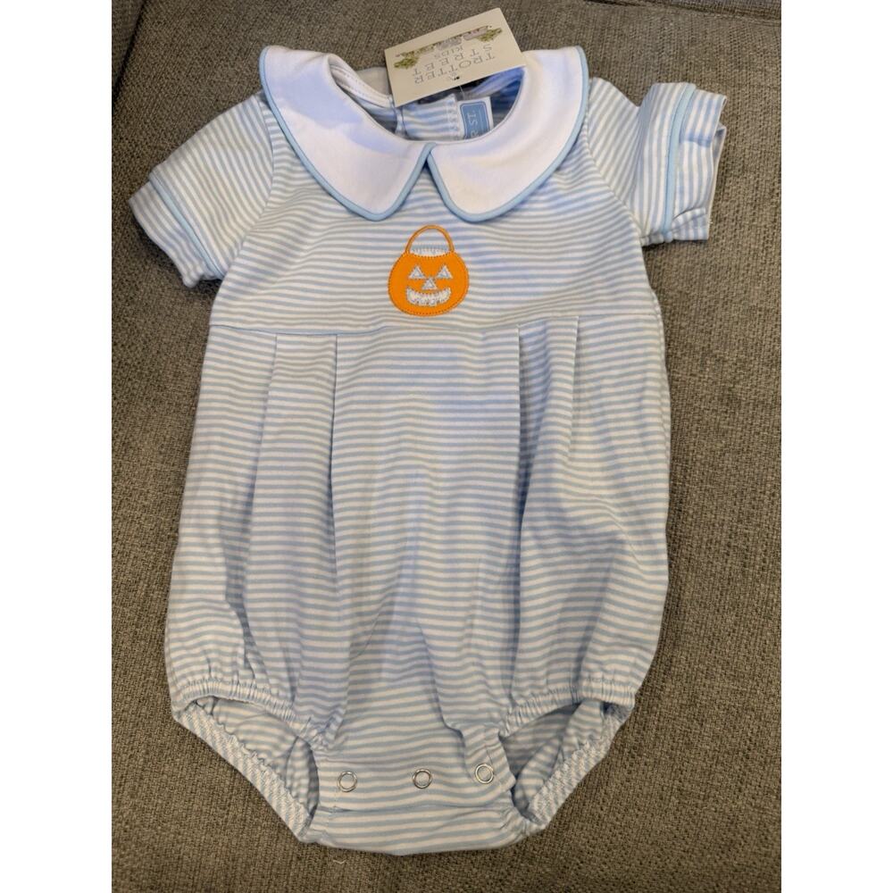 Trotter Street Kids Pumpkin Appliqué Pima Cotton Bubble 6-9 months NWT